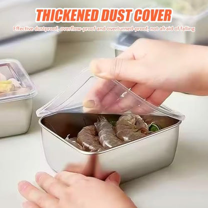 6PCS Stainless Steel Food Containers with Lids, 600ml Stackable Reusable Pizza Dough Proofing Boxes for Lunch, Meal Prep, Leftovers, Fruits Storage