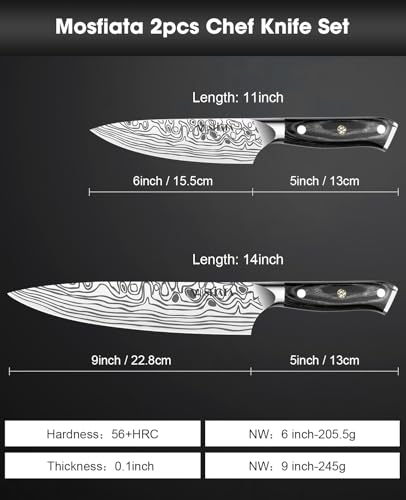 MOSFiATA 2Pcs Chef Knife Set, Sharp Kitchen Knife High Carbon German EN1.4116 Stainless Steel Cooking Knife, 9"&6" Chopping Knife Kitchen Knives Set with Ergonomic Handle, Gift Box - style: 6"&9" chef knife