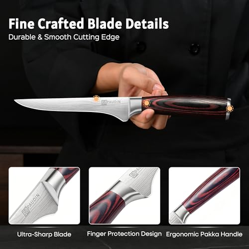 PAUDIN Boning Knife 6 Inch, Super Sharp Fillet Knife, German High Carbon Stainless Steel Deboning Knives, Professional Boning Knives for Meat Poultry Chicken, Pakkawood Handle with Gift Box - style: 6'' Boning Knife