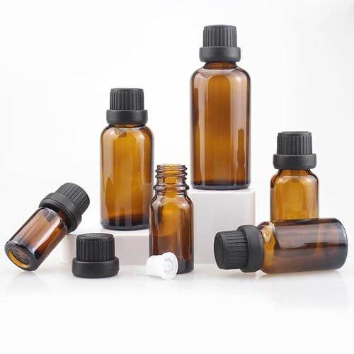 50Pack Set 10ML Amber Glass Bottle with Orifice Reducer and Cap Small Essential Oil Vials (10ML) - size: 10ML