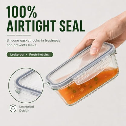 5 Pack 36oz Borosilicate Glass Food Storage Containers Set with Lids, Freezer Meal Prep Containers, Airtight Bento Lunch Container Set, Oven, Freezer and Dishwasher Safe, BPA Free, Kitchen Storage Set - color: transparent