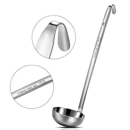 meekoo Stainless Steel Ladle Soup Handle Ladle with Pouring Rim for Kitchen Cooking Soup Sauce - size: 5 oz