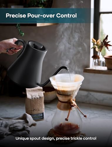 INTASTING Electric Kettle, Gooseneck Electric Kettle, ±1℉ Precise Temperature Control, Stainless Steel Interior, Quick Heating for Pour Over Coffee, Tea & Boiling Water, 0.9L (Black) - color: Black