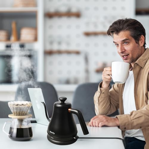 Mecity Electric Kettle Gooseneck Water Kettle Stainless Steel Tea Kettle Water Boiler Fast Heating, Auto Shut Off, 27 fl oz, 1000W, Matte Black - color: Black
