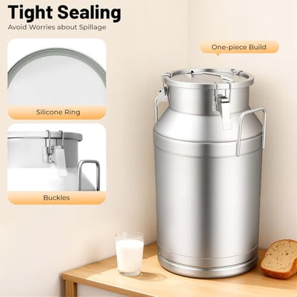 20-60L Stainless Steel Milk Can Wine Milk Bucket Wine Pail Bucket Milk Can Tote Jug with Sealed Lid Heavy Duty, with Independent Embedded Silicone Sealed Lid (40L) - size: 40L