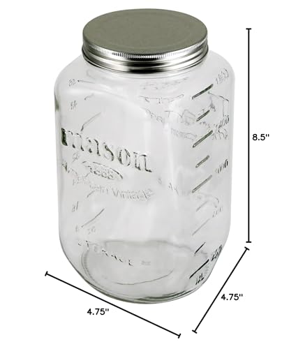 Grant Howard Mason Classics Glass Storage Jar, Metal Emboss Top, 64 Ounces, Food Storage Canning Container, Clear, Clear Lids,Silver, 52147