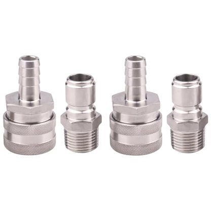 DERNORD Stainless Steel Quick Disconnect Set - Beer Brewing Connector Kit (Barb Female/MPT Male(Pack of 2)) - size: Barb Female/MPT Male