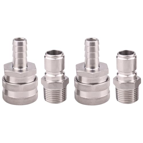 DERNORD Stainless Steel Quick Disconnect Set - Beer Brewing Connector Kit (Barb Female/MPT Male(Pack of 2)) - size: Barb Female/MPT Male