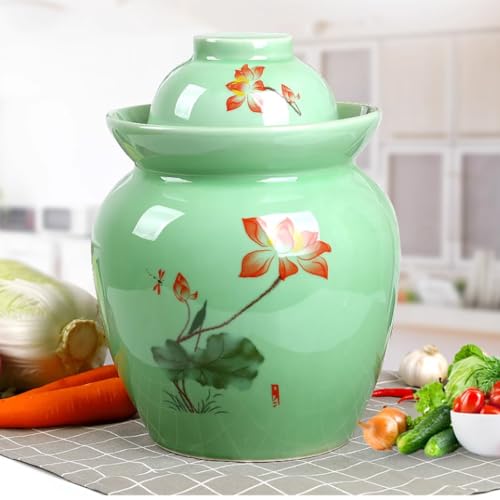 MRYBD Ceramic Pickle Jar With Water Seal,Kimchi Containers, Fermentation Jar, Fermentation Jars Ceramic Pots, Sealed Fermentation Jars With Lids, Sauerkraut Crock green-7L - color: green, size: 7L