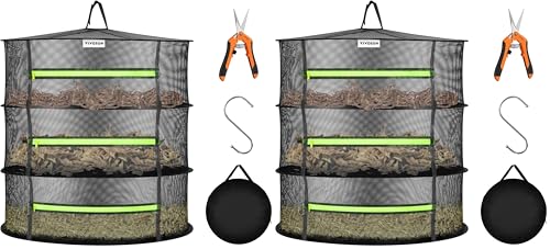 VIVOSUN 3-Layer Mesh Drying Rack Hanging Design with Green Zippers for Dehydrating, Indoor and Outdoor Pruning Shears Included (Pack of 2) - size: 3 Layer (Pack of 2), style: 1 Pack