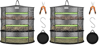 VIVOSUN 3-Layer Mesh Drying Rack Hanging Design with Green Zippers for Dehydrating, Indoor and Outdoor Pruning Shears Included (Pack of 2) - size: 3 Layer (Pack of 2), style: 1 Pack