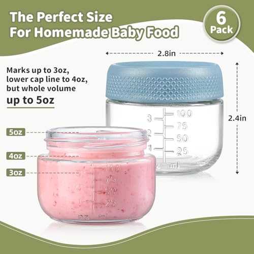 NETANY 6 Pack 4 oz Glass Baby jars with Airtight Lids, Glass Baby Food Storage Containers,Overnight Oats Containers with Lids | Microwave, Dishwasher & Freezer Safe | Includes 10 Labels - size: 4oz