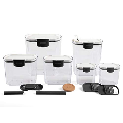 Progressive ProKeeper Baker's Airtight Kitchen Storage Canister Container Set for Flour, Sugar & More, Keeps Ingredients Fresh, with Accessories (Black Latches, 6- Piece) - color: Black Latches, size: 6- Piece