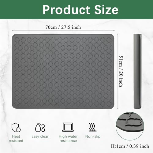 Stove Top Cover for Electric Stove - Food Grade Ceramic Stove top Cover, Silicone XXL Dish Drying Mat, Glass Cooktop Covers, Flat RV Range top Mats (Grey, 27.5"X20") - color: Gray, size: 27.5" x 20"