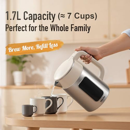 Mecity Electric Kettle 1.7L Touch Screen Temperature Control Water Boiler, No Plastic Contact with Water. 6 Presets For Tea and Coffee, 2 Hours Keep Warm, Auto Shut Off, Cream & Stainless Steel Color - color: Silver & Cream