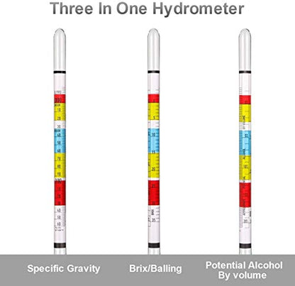 Circrane Triple Scale Hydrometer, Alcohol Hydrometer for Brew Beer, Wine, Mead and Kombucha, ABV, Brix and Gravity Test Kit, Home Brewing Supplies - style: Single Hydrometer