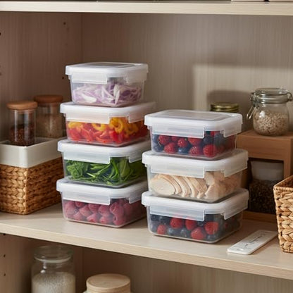 Food Storage Containers with Lids, Stackable PP Plastic Bins for Refrigerator & Pantry Organization, Clear Design for Leftovers and Prep Ingredients - size: 4.69 x 3.35 x 2.15 in
