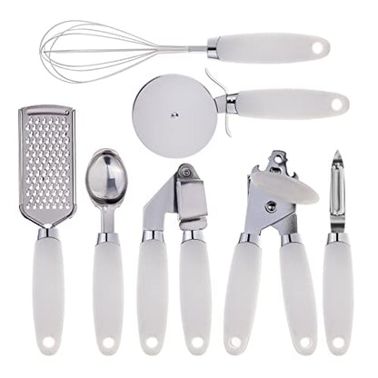 COOK WITH COLOR Kitchen Gadget Set Stainless Steel Utensils with Soft Touch Handles, 7 Pieces, Stainless Steel White - color: Stainless Steel White