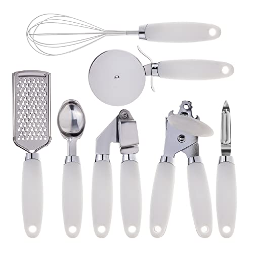 COOK WITH COLOR Kitchen Gadget Set Stainless Steel Utensils with Soft Touch Handles, 7 Pieces, Stainless Steel White - color: Stainless Steel White