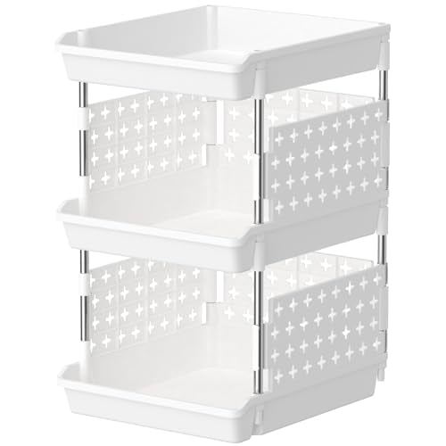 Lifewit Plastic Stackable Storage Baskets, 3 Tier Stacking Bins for Food and Clothes, Multifunctional Organizer for RV, Kitchen, Playroom, Pantry, White, 35 x 30 x 50 cm/14 x 12 x 20 inch, 1 Pack - color: White, size: 3 Tier-1 Pack