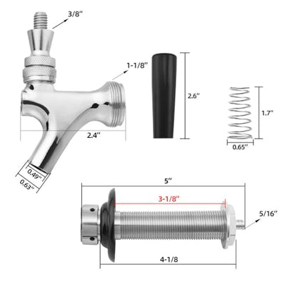 GANCOWISE Draft Beer Faucet Kit, Leak-Proof Beer Tap with Stainless Steel 4-1/8 Inch Shank and 5/16" Barb for Bars, Pubs, and Restaurants