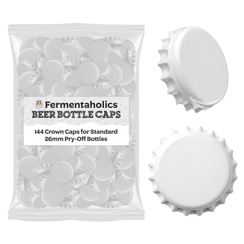 Fermentaholics White Beer Bottle Caps - 144 Count Oxygen Absorbing Bottle Lids – 26mm Crown Caps for Homebrewing Beer, Cider, Soda, DIY Crafts and more – Fits Standard American Pry-Off Bottles