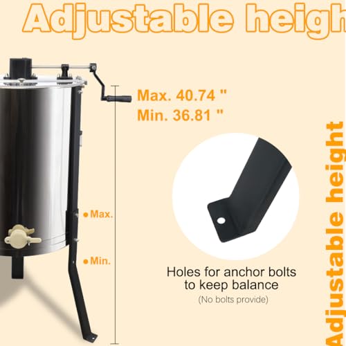 BeeCastle Manual Honey Extractor 4/12 Frame Stainless Steel Honeycomb Drum Spinner Extractor with Height Adjustable Stand,Manual Crank Beekeeping Extraction Equipment - size: 4/12-Frame
