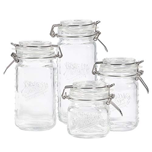Mason Craft & More Airtight Kitchen Food Storage Clear Glass Clamp Jars, 4 Piece Mini Clamp Preserving Jar Set (7oz, 12oz, 17oz, and 22oz), (TTU-V1523) - size: 4 PIECE MINI SET