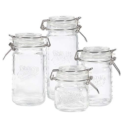 Mason Craft & More Airtight Kitchen Food Storage Clear Glass Clamp Jars, 4 Piece Mini Clamp Preserving Jar Set (7oz, 12oz, 17oz, and 22oz), (TTU-V1523) - size: 4 PIECE MINI SET