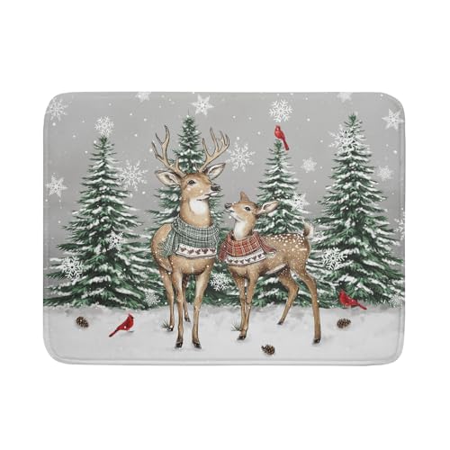 Winter Deer Dish Drying Mat Pine Tree Absorbent Dish Dry Pad Seasonal Microfiber Dish Drainer Mats for Kitchen Counter Coffee Bar 18x24 in - color: Deer Pine Tree, size: 18" x 18"
