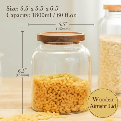 Labina Glass Storage Container Airtight Food Jars Kitchen Canister with Wood Lids, 60 Oz Wide Mouth Pantry Organization Glass Jar for Flour, Sugar, Cookie, Spagetti, Nuts and Candy - size: B3: 60 Oz 1 pcs