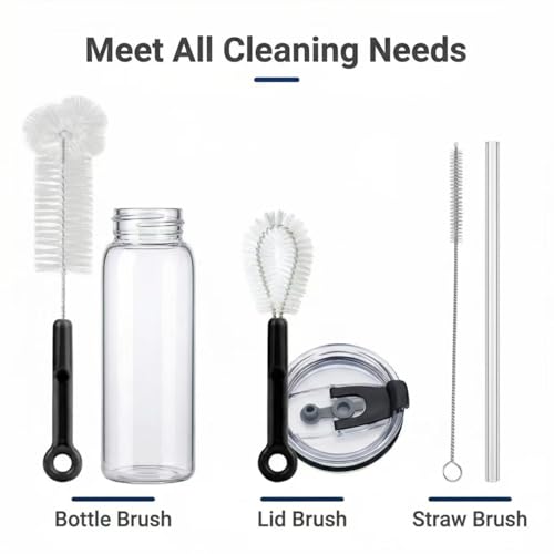 3 Pack Bottle Cleaning Brush Set with Detachable Keychain Ring, Narrow Neck & Straw Cleaner, Portable for College Dorm & Travel