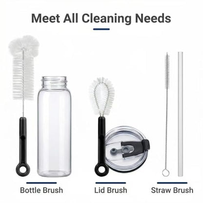 3 Pack Bottle Cleaning Brush Set with Detachable Keychain Ring, Narrow Neck & Straw Cleaner, Portable for College Dorm & Travel