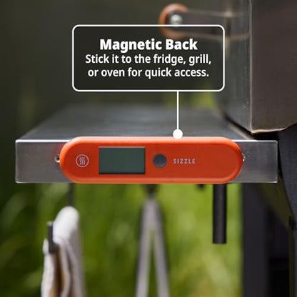 ThermoWorks SIZZLE Digital Meat Thermometer – Instant Read in 2 Seconds, Waterproof, Folding Probe with Magnetic Back, Auto-Rotating Backlit Display, for Cooking Food, Grill & BBQ - Cayenne Pepper Red - color: Cayenne Pepper Red