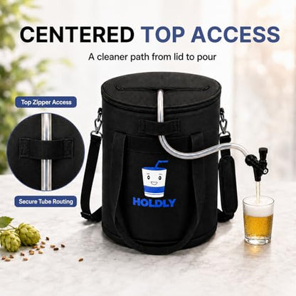 2.5 Gallon Mini Keg Cooler Bag for Cornelius/Corny Kegs – Insulated Beer Cooler with Oxford Cloth, Waterproof Lining & Shoulder Strap – Portable Home Brew Keg Tote Keeps Craft Beer Cold On‑the‑Go