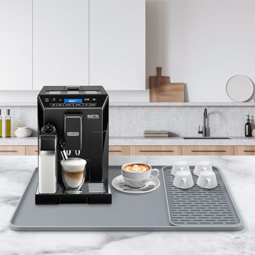 Silicone Coffee Mat, 24'' x 16'' Bar Mat with Detachable Dish Drying Mat for Countertops, Fits Under Coffee Maker, Machine, Espresso Machine, Dish Rack - color: Gray, size: 16" x 24"