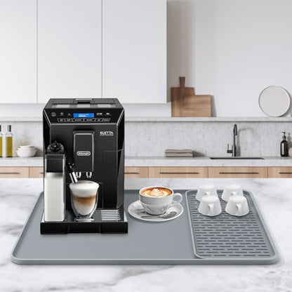 Silicone Coffee Mat, 24'' x 16'' Bar Mat with Detachable Dish Drying Mat for Countertops, Fits Under Coffee Maker, Machine, Espresso Machine, Dish Rack - color: Gray, size: 16" x 24"
