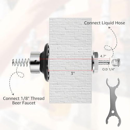 MRbrew 4-1/8" Beer Faucet Shank, Stainless Steel Beer Tap Shank with 1/4'' Barb fit Refrigerator/Freezer Walls Cabinet Kegerator Beer Towers Jockey Box Panels Homebrew & Bar Draft Beer Dispenser - size: 4-1/8" Shank