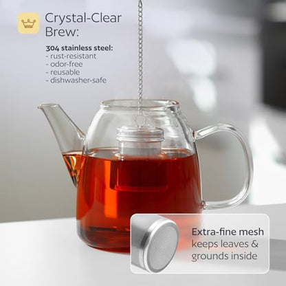 Stainless Steel Tea Infuser for Loose Leaf Tea, Small (1.5” Diameter x 2.2” Height) – Extra Fine Mesh Strainer with Chain Hook & Lid, Reusable Tea Steeper for Mugs, Cups & Teapots - size: Small