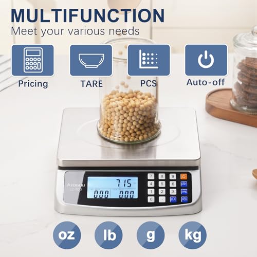 Atogou 110lb Food Scale, Commercial Kitchen Scale with Price Computing, Plug-in Usable, 0.05oz/1g, 304 Stainless Steel, for Cooking, Vegetables, Farm, Industry, Counting. LC300 Silver - style: Silver 110lb/50kg