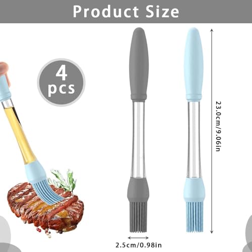 4 Pack Silicone Basting Brush for Cooking, Heat Resistant Pastry Brushes with Oil Reservoir Handle, Food-Grade BBQ Brush for Grilling, Baking, Barbecue, Sauce, Butter, Meat, Kitchen and Outdoor