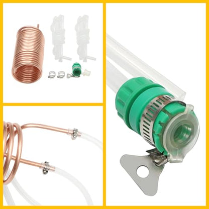 Copper Immersion Wort Chiller Coil, 26.24ft Silicone Hose Beer Brewing Cooler--Food Grade Copper, Fast Cooling, Universal Garden Hose Fitting, Easy Clean, for Homebrew, Kitchen & Outdoor, 7.87*3.94in