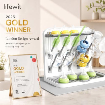 Lifewit Baby Bottle Drying Rack with Drain Mat & 10 Hooks, Newborn Essentials Must Haves, Bottle Storage Organizer for Countertop, Cabinet, Rack Dryer Holder for Pacifiers, Pump Parts, Baby Stuff - size: Medium-10 Hooks