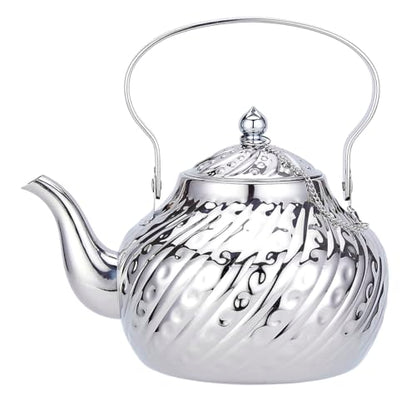SANQIAHOME 2000ml stainless steel antique style teapot,with Infuser, thickened boiling kettle, lifting handle,Silver - color: Silver(D), size: 2000ml