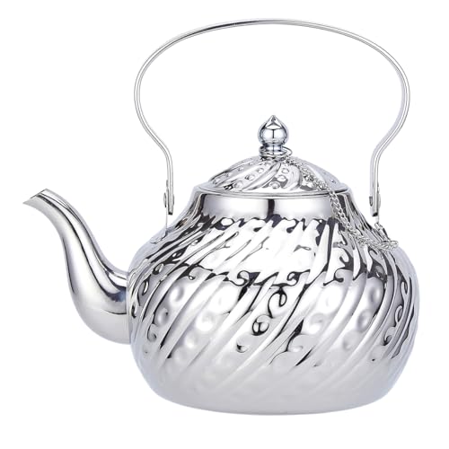SANQIAHOME 2000ml stainless steel antique style teapot,with Infuser, thickened boiling kettle, lifting handle,Silver - color: Silver(D), size: 2000ml