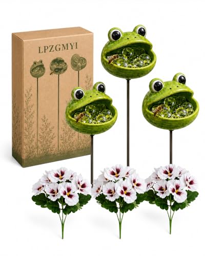Unique Animal Watering Stations, Bee Cups Baths Waterer Garden Outdoors Decors Pollinator Butterfly Bird Water Feeder Bees Blossoms for Water Yard Patio Lawn Backyard Decor (3Pcs Frog) - color: 3Pcs Frog