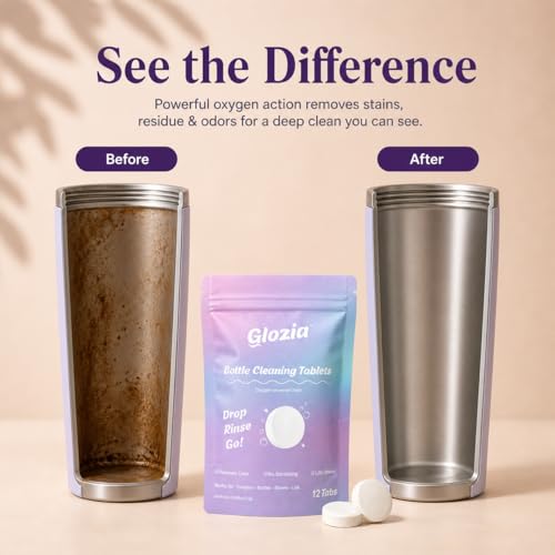 Water Bottle Cleaner Tablets for Tumblers & Travel Mugs, 12 Count | Water Bottle Cleaner, For Insulated Cups & Travel Mugs, Removes Coffee Stains & Odor, Bleach-Free Fizzy Formula