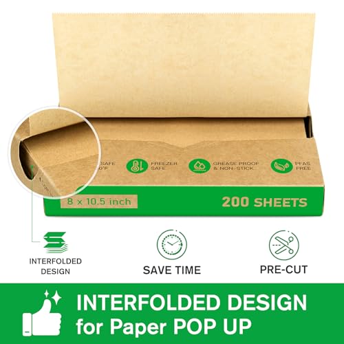 EcoDispose 2000 Count 8" x 10-1/2" Precut Pop Up Deli Paper Sheets, Interfolded Heavy Duty Oil-Resistant Kraft Paper for Bakery, Food Wrap, Serving, Oven, Air Fryer & Microwave - color: Kraft, size: 8"x10.5"inch