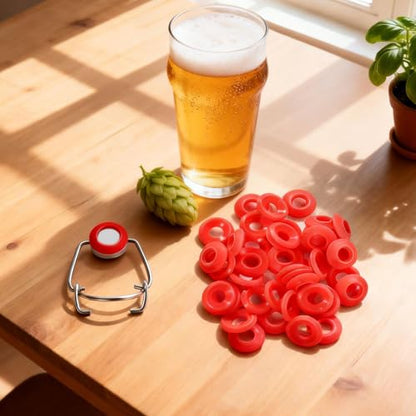 FERRODAY 70PCS Silicone Gasket for EZ Cap Red Washers High Pressure Leak-proof Swing Flip Top Bottle Cap Gasket Home Brew Beer Soda Bottle Seal Swing Top Bottle Gasket -70 Bottle Gaskets