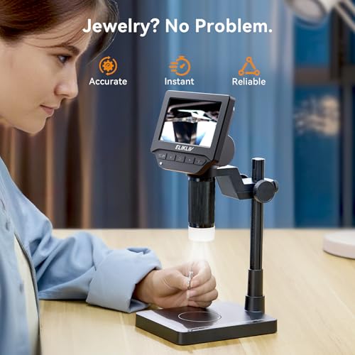 Elikliv EDM4C Coin Microscope with Scale：4.3" Digital Microscope with Adjustable LED, Error Coin Magnifier with Screen & Weighing Scope for Collectors, Jewelers, Students, Windows/Mac Compatible - color: Gray